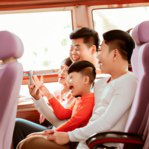 Gia đình hạnh phúc khởi hành trong chuyến đi cùng dịch vụ xe buýt của Nhà Xe Phương Hồng Linh.