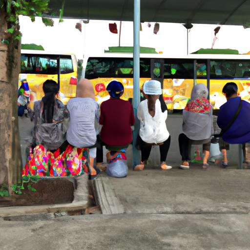 Hành khách đang chờ đón xe buýt của công ty Việt Phương tại trạm xe buýt.