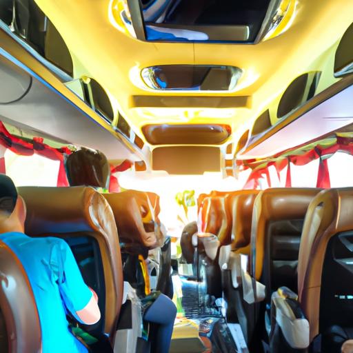 Hành khách ngồi thoải mái trên xe buýt của công ty Thành Bưởi Vinh Viễn với hệ thống điều hòa và Wi-Fi miễn phí.