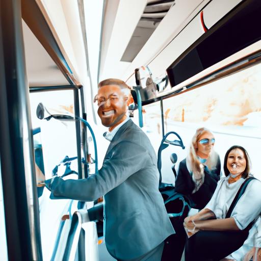 Một nhóm hành khách lên xe buýt hiện đại với tài xế cười tươi ngồi sau vô lăng của nhà xe Cúc Mừng.