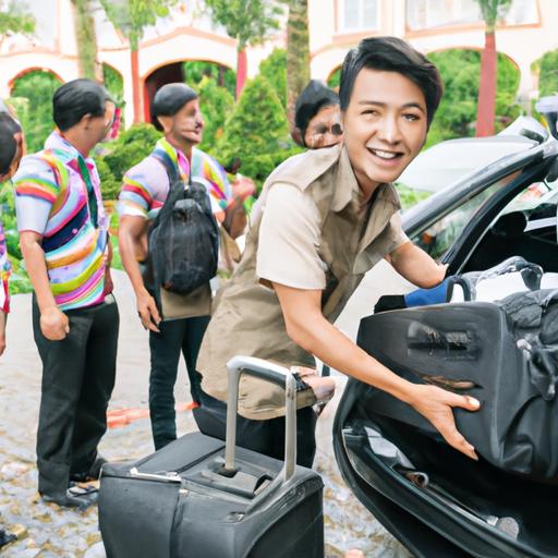 Lái xe Duy Long vui vẻ giúp đỡ hành khách với hành lý của họ