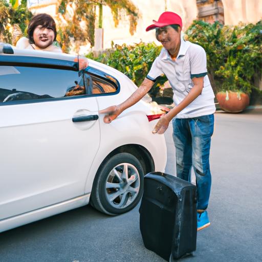 Lái xe thân thiện của Nhà xe Tuấn Viết giúp khách hàng với hành lý của họ.