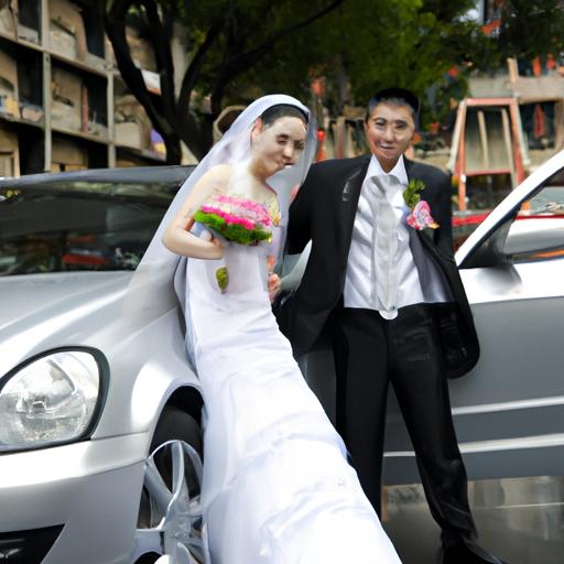 Cặp đôi chụp ảnh cưới trước chiếc xe thuê của Nhà xe Kim Mạnh Hùng Quận 5