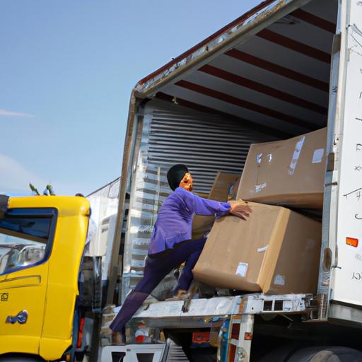 Tài xế xe tải Tôn Thắng đang tiến hành xếp hàng hóa lên xe trước khi giao hàng.