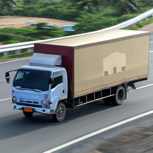 Một chiếc xe tải giao hàng của công ty vận tải An Phú Quý đang lưu thông trên cao tốc.