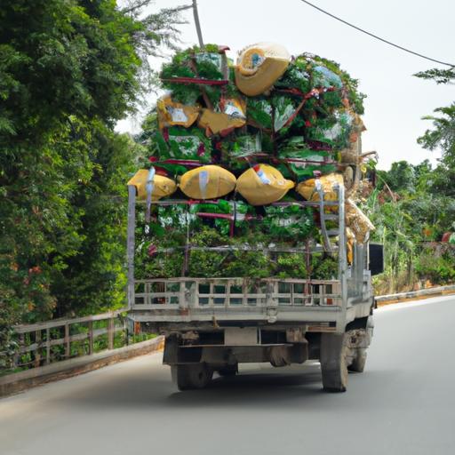 Xe tải vận chuyển hàng hóa của Nhà Xe Xuân Gấm được nạp đầy hàng hóa tại Hưng Yên