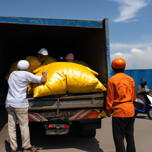 Nhóm công nhân đang tải hàng lên chiếc xe tải của Nhà xe Cúc Mừng Nghệ An Hải Dương.