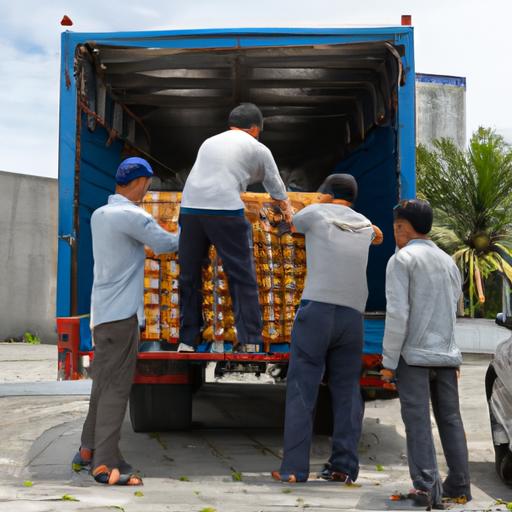 Đội ngũ nhân viên chuyên nghiệp của Nhà Xe Triệu Duyên đang bốc xếp hàng hóa lên xe tải