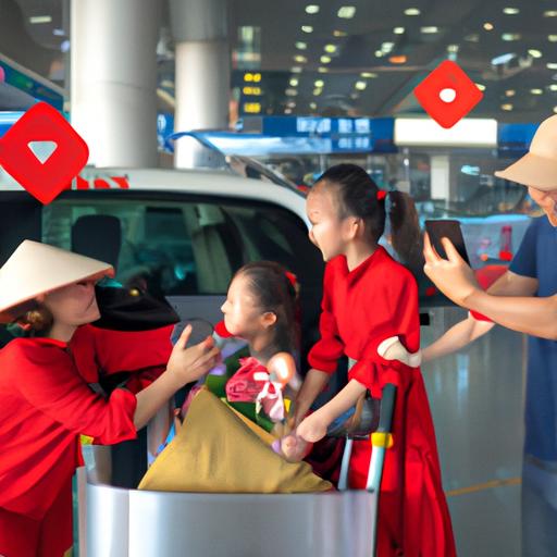 Một gia đình hạnh phúc đến sân bay với dịch vụ đón/tiễn của Phương Trang An Sương