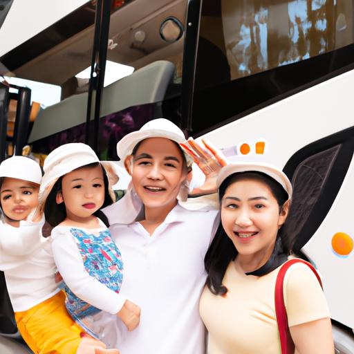 Một gia đình hạnh phúc lên xe buýt của Phiệt Học để đi chơi