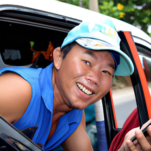 Một lái xe thân thiện từ Thanh Phong Nha Trang chào đón khách hàng với nụ cười.