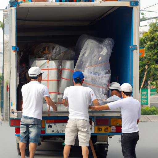 Nhóm công nhân đang xếp hàng hóa lên xe tải của Nhà Xe Anh Đồng.