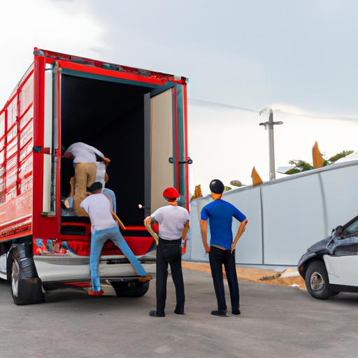 Đội tài xế chuyên nghiệp của Nhà Xe Hai Lúa đang đóng gói hàng hóa vào xe tải.