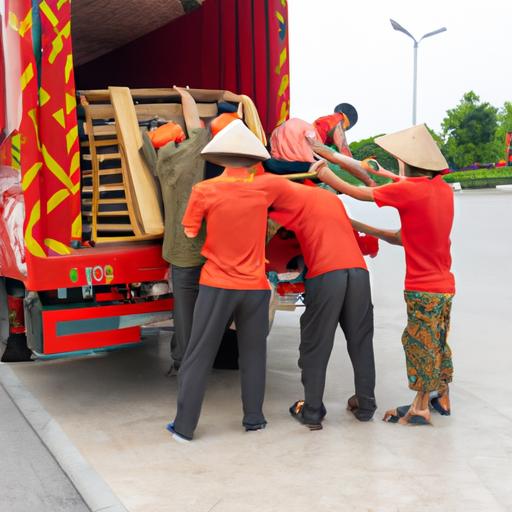 Đội ngũ nhân viên đang xếp hàng lên xe tải của Nhà xe Tân Anh
