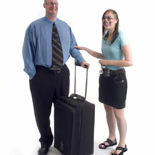 Nhân viên chăm sóc khách hàng trợ giúp một khách hàng hài lòng với hành lý của họ.