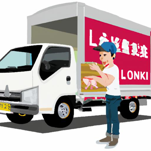 Nhân viên giao hàng dỡ hàng hóa từ xe tải Lam Hồng