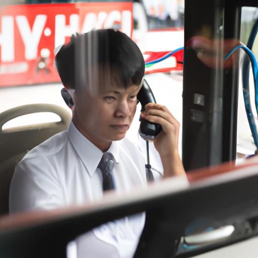 Nhân viên chăm sóc khách hàng của nhà xe Huy Bảo trả lời điện thoại.