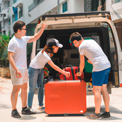 Nhóm bạn đang chất hành lý lên chiếc xe tải thuê từ Nhà xe Sài Gòn Đắk Lắk trước khi đi đến sân bay.