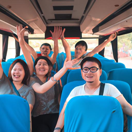 Nhóm du khách vui vẻ trên xe bus của nhà xe Chín Nghĩa BX Nước Ngầm