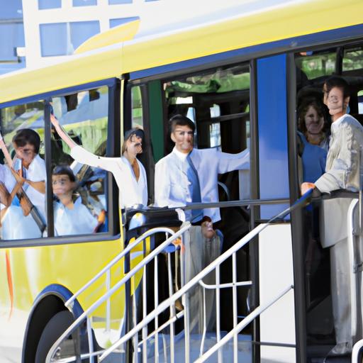 Một nhóm hành khách lên xe buýt