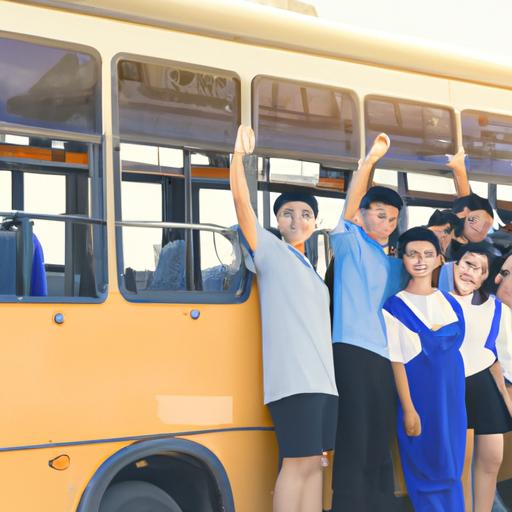 Nhóm học sinh vui vẻ lên xe buýt an sinh để tham quan, điều hành trình an toàn và tiện lợi hơn