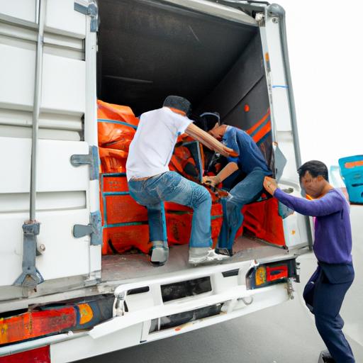 Đội ngũ tài xế chuyên nghiệp của Sao Việt Hà Nội đang nạp hàng lên xe vận chuyển.