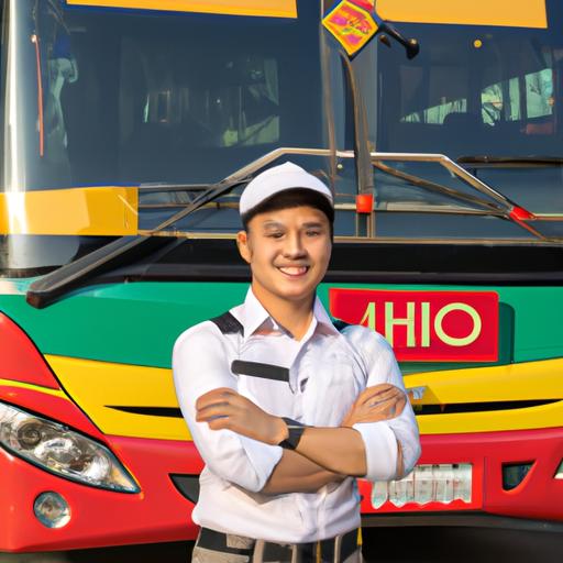 Tài xế Ngọc Trinh với nụ cười tươi tắn trong bộ đồng phục chuyên nghiệp đứng trước xe buýt.