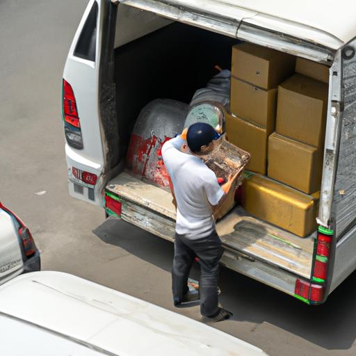 Tài xế của nhà xe Anh Huy Hải Phòng đang tải hàng lên xe vận chuyển.