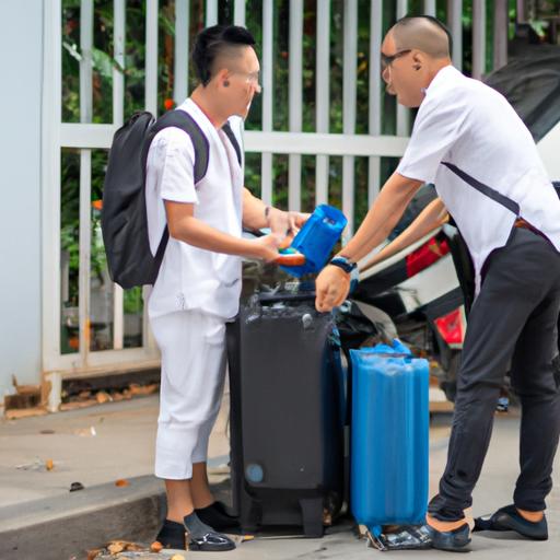 Tài xế thân thiện và chuyên nghiệp của Nhà xe Lê Cương giúp khách hàng với hành lý trước khi khởi hành.