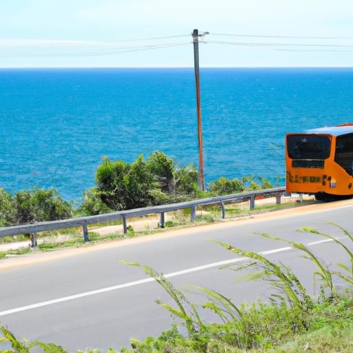 Xe buýt Phương Trang Trà Vinh đi trên con đường ven biển đẹp như tranh.