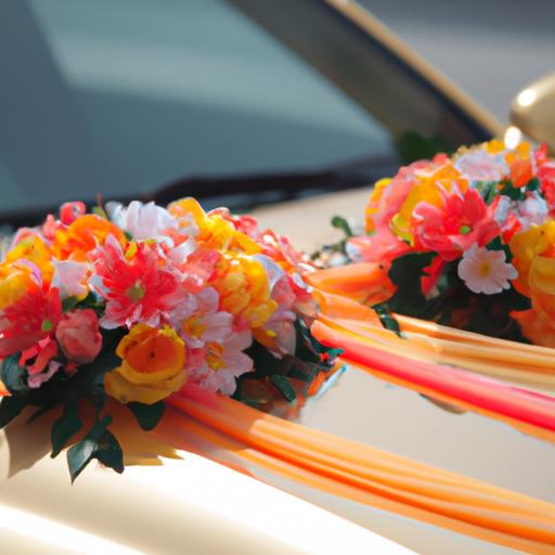 Xe cưới của nhà xe Hoa Mai được trang trí hoa cùng với đôi tình nhân