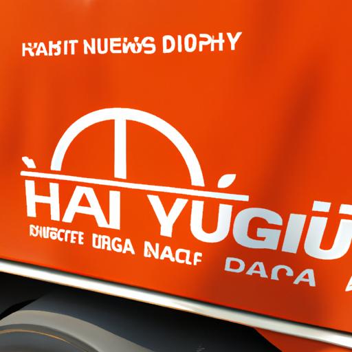 Xe tải giao hàng của Nhà xe Hoàng Huy Quảng Ngãi với logo và thông tin liên hệ rõ ràng.